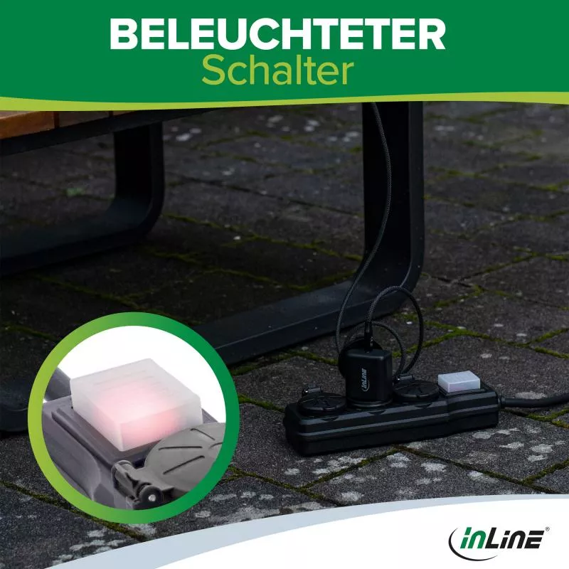 Outdoor-Steckdosenleiste, 3-fach Schutzkontakt, IP44, mit Schalter, 5m Outdoor-Steckdosenleiste, 3-fach Schutzkontakt, IP44, mit Schalter, 5m
