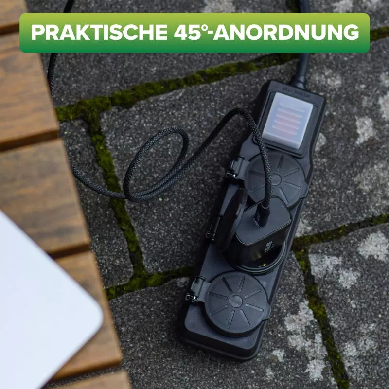 Outdoor-Steckdosenleiste, 3-fach Schutzkontakt, IP44, mit Schalter, 5m Outdoor-Steckdosenleiste, 3-fach Schutzkontakt, IP44, mit Schalter, 5m