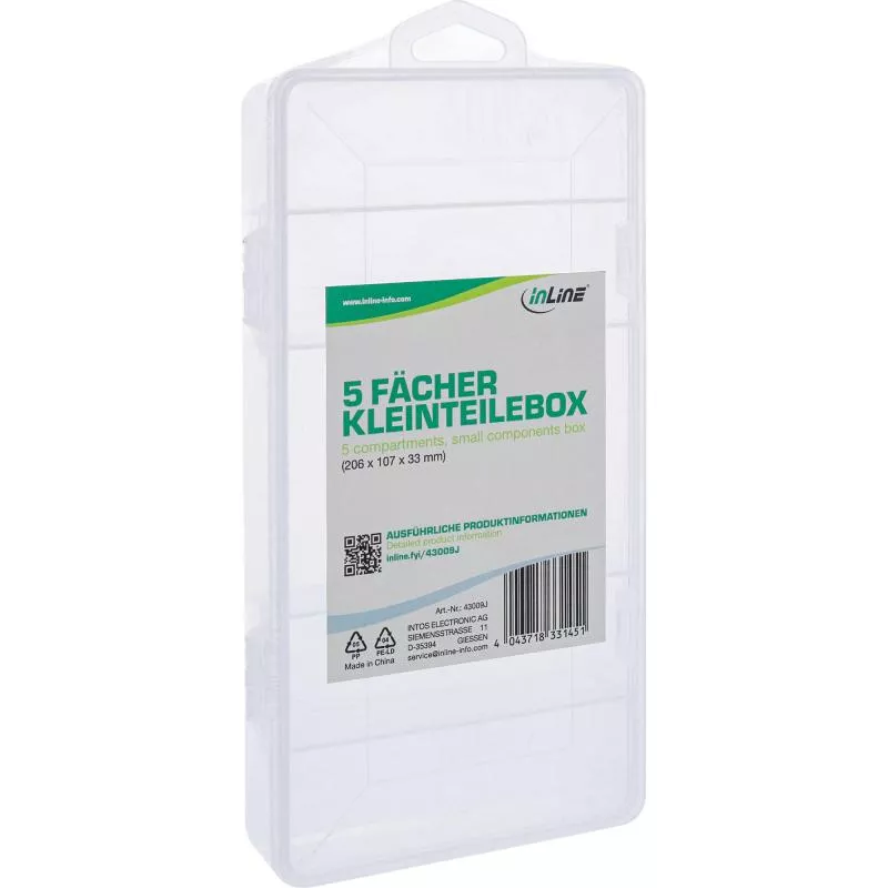 InLine® Kleinteilebox, 5 Fächer, Abmessungen: 206x107x33mm, transparent
