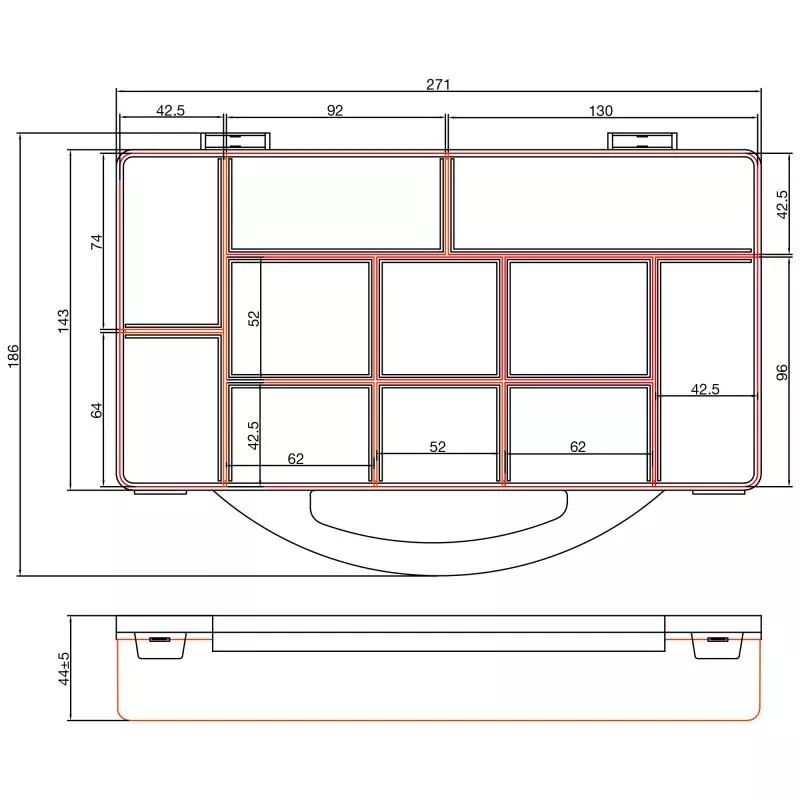 InLine® Kleinteilebox, 11 Fächer, Abmessungen: 271x186x40mm, orange