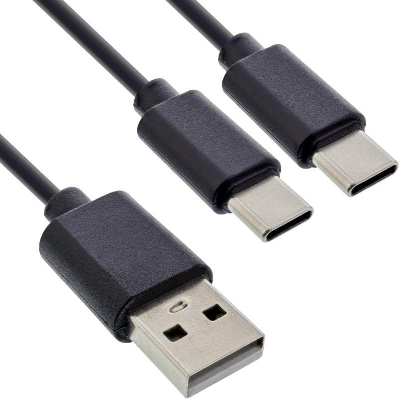 2-in-1 Y-Ladekabel USB-A auf 2x USB-C, max. 25W, schwarz
