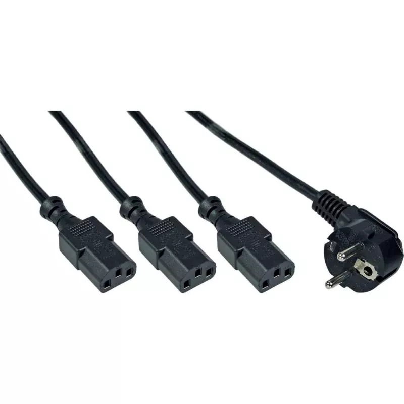 InLine® Netzkabel Y Kabel Schutzkontakt gewinkelt auf 3x Kaltgerätebuchse C13 gerade