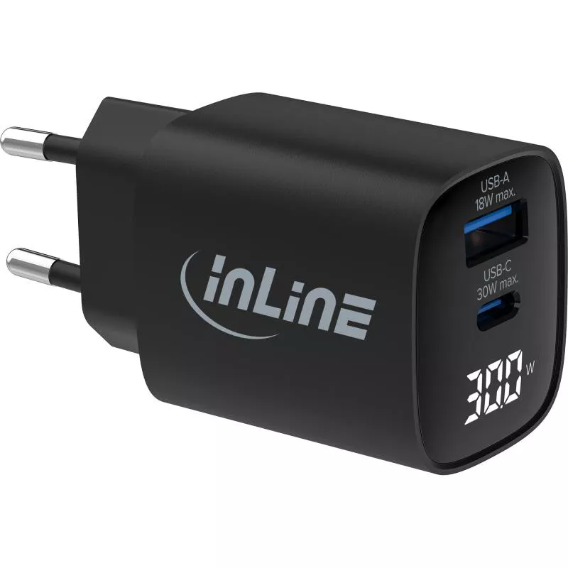 USB PD Netzteil – GaN Ladegerät, 2-Port (USB-C & USB-A), 30W, mit Display USB PD Netzteil – GaN Ladegerät, 2-Port (USB-C & USB-A), 30W, mit Display