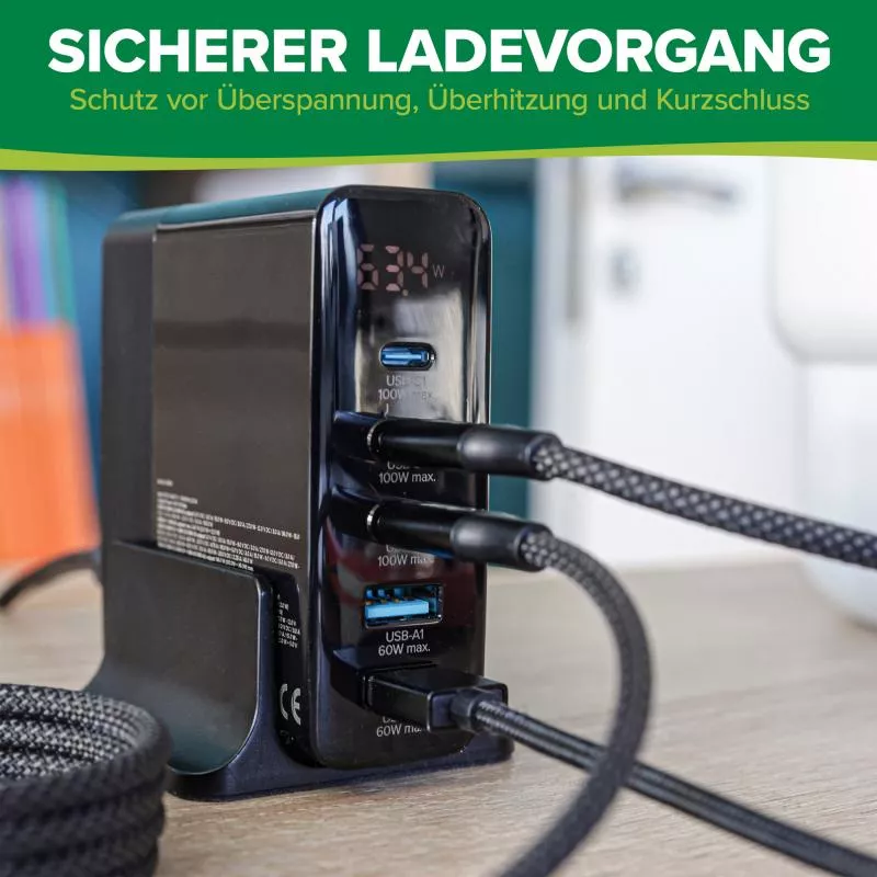 InLine® USB PD Netzteil, GaN Ladegerät, 5-Port, USB-C + USB-A, 140W, mit Display