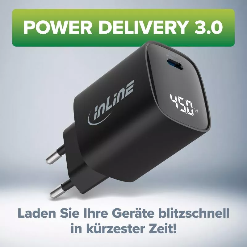 InLine® USB PD Netzteil, GaN Ladegerät, 1-Port, USB-C, 45W, mit Display InLine® USB PD Netzteil, GaN Ladegerät, 1-Port, USB-C, 45W, mit Display