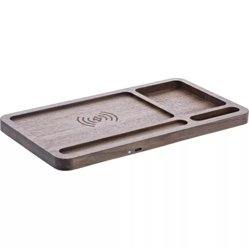InLine® WoodCharge – Organizer mit integrierter Qi-Ladefläche aus Walnuß-Holz