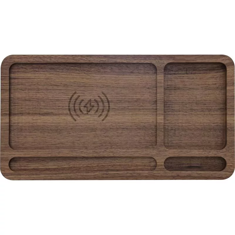 InLine® WoodCharge – Organizer mit integrierter Qi-Ladefläche aus Walnuß-Holz