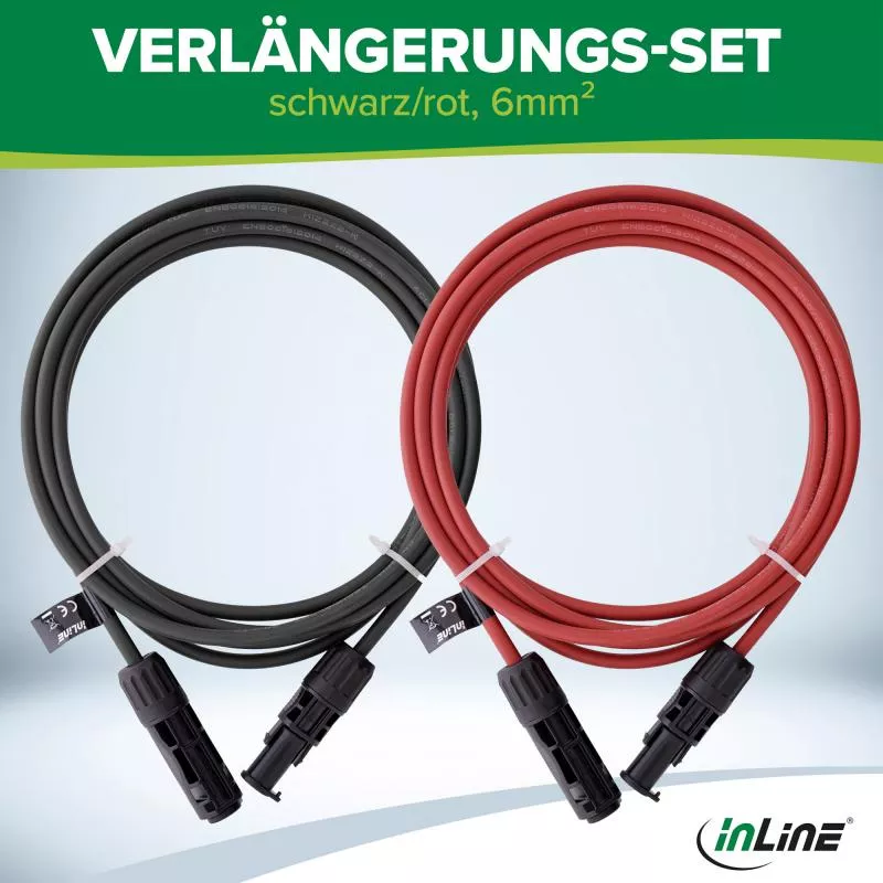 Solarkabel Verlängerung 6 mm² (2×7,5 m, Schwarz/Rot)