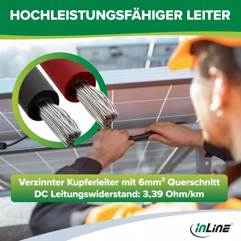 Solarkabel Verlängerung 6 mm² (2×7,5 m, Schwarz/Rot)