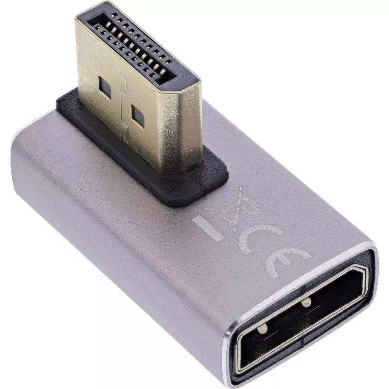 DisplayPort 1.4 Adapter – Stecker auf Buchse, 90° vertikal links, 8K UHD