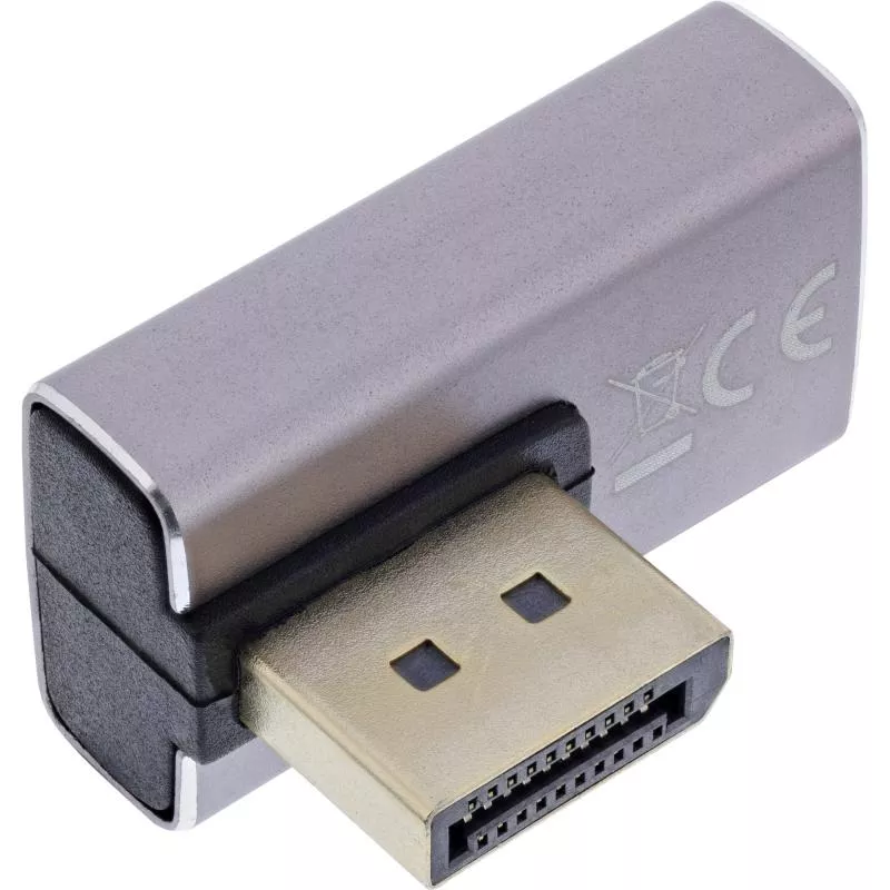 DisplayPort 1.4 Adapter – Stecker auf Buchse, 90° vertikal links, 8K UHD