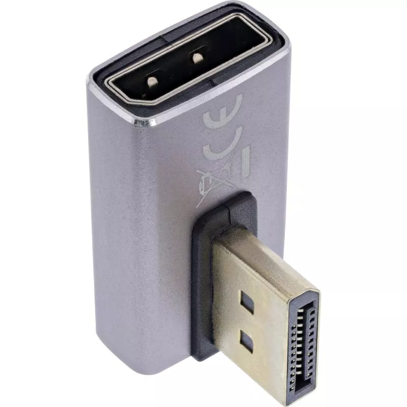 DisplayPort 1.4 Adapter – Stecker auf Buchse, 90° vertikal links, 8K UHD