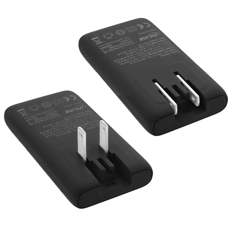 USB-C Ladegerät 65 W, flach, Dual Port, PD/PPS, schwarz, mit Reiseadaptern USB-C Ladegerät 65 W, flach, Dual Port, PD/PPS, schwarz, mit Reiseadaptern
