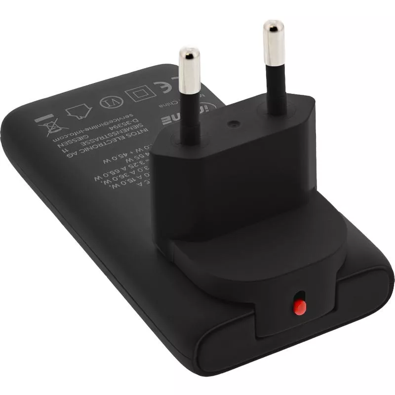 USB-C Ladegerät 65 W, flach, Dual Port, PD/PPS, schwarz, mit Reiseadaptern USB-C Ladegerät 65 W, flach, Dual Port, PD/PPS, schwarz, mit Reiseadaptern