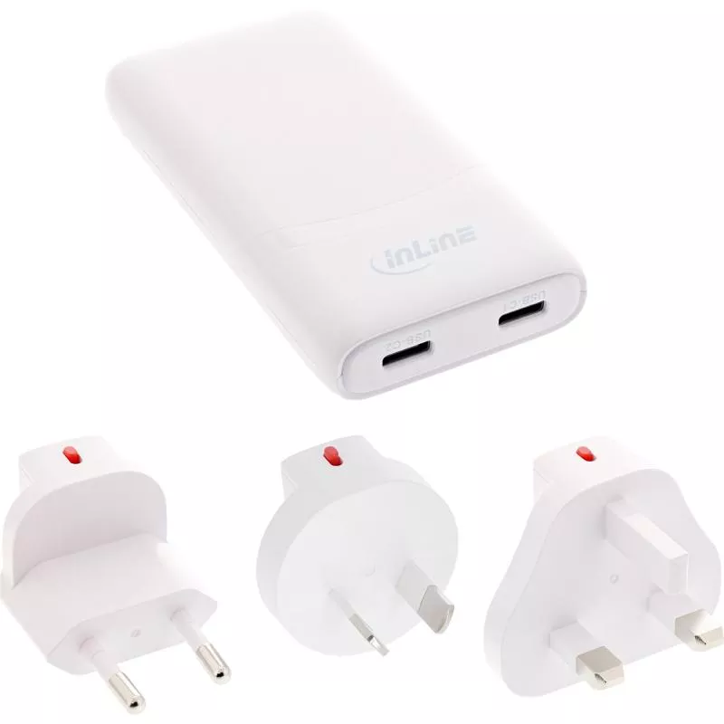 USB-C Ladegerät 65 W, flach, Dual Port, PD/PPS, weiß, mit Reiseadaptern USB-C Ladegerät 65 W, flach, Dual Port, PD/PPS, weiß, mit Reiseadaptern