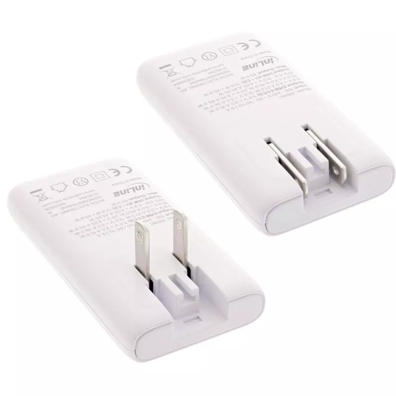 USB-C Ladegerät 65 W, flach, Dual Port, PD/PPS, weiß, mit Reiseadaptern USB-C Ladegerät 65 W, flach, Dual Port, PD/PPS, weiß, mit Reiseadaptern