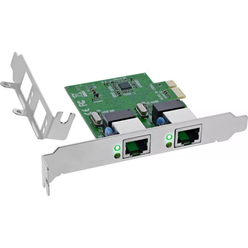 Gigabit Netzwerkkarte mit 2x RJ45, PCIe x1, inkl. Low-Profile-Blech