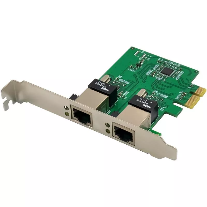 Gigabit Netzwerkkarte mit 2x RJ45, PCIe x1, inkl. Low-Profile-Blech