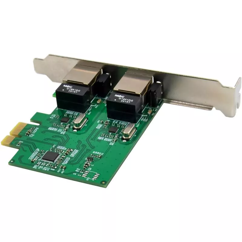Gigabit Netzwerkkarte mit 2x RJ45, PCIe x1, inkl. Low-Profile-Blech