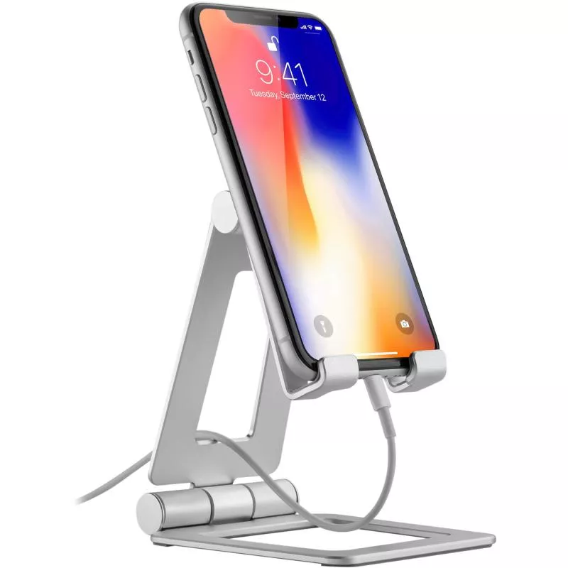 Smartphone- & Tablet-Halter, klappbar, Aluminium, bis 10", silber