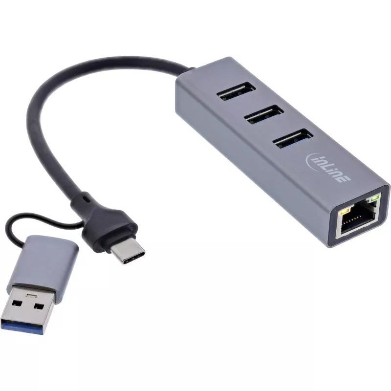 4in1 USB-Hub mit Gigabit LAN – USB-C & USB-A, Aluminium 4in1 USB-Hub mit Gigabit LAN – USB-C & USB-A, Aluminium