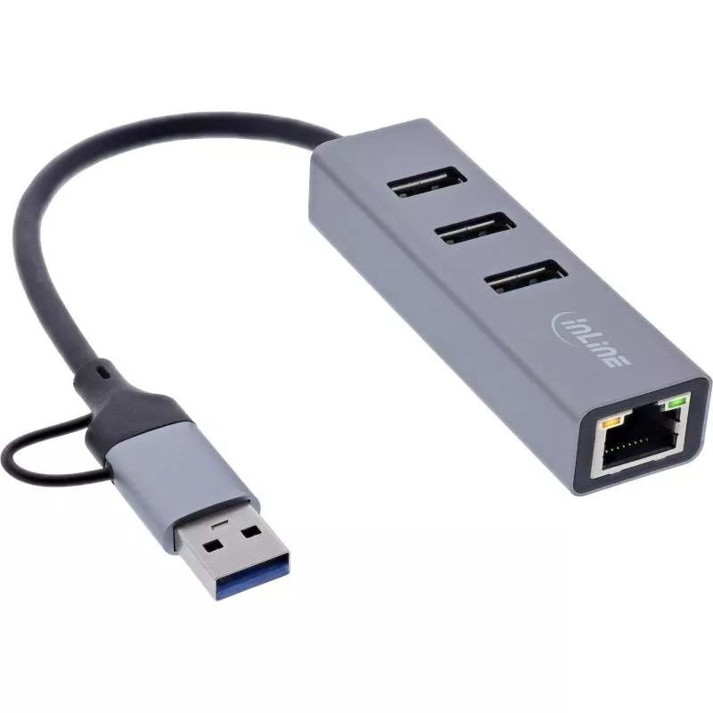 4in1 USB-Hub mit Gigabit LAN – USB-C & USB-A, Aluminium 4in1 USB-Hub mit Gigabit LAN – USB-C & USB-A, Aluminium