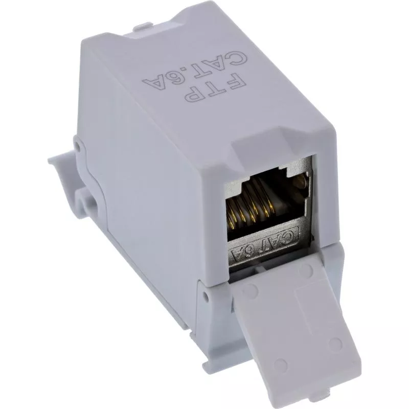 Cat.6A RJ45 Doppelkupplung für Hutschiene – 10G-tauglich, geschirmt Cat.6A RJ45 Doppelkupplung für Hutschiene – 10G-tauglich, geschirmt