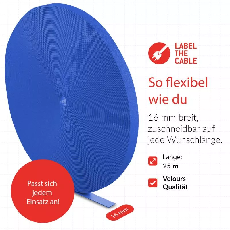 Label-The-Cable LTC PRO Roll Strap, doppelseitige Klettbandrolle, 25m, blau Label-The-Cable LTC PRO Roll Strap, doppelseitige Klettbandrolle, 25m, blau