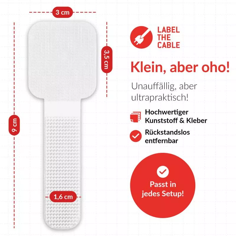 Label-The-Cable LTC PRO Wall Straps, Klett-Kabelhalter, 50er-Pack, weiß