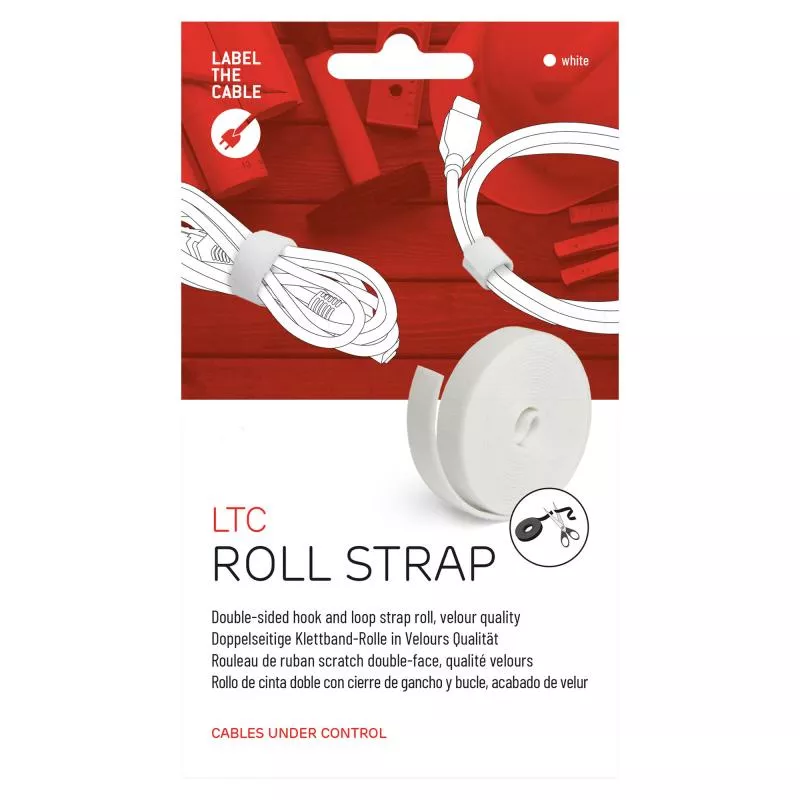 Label-The-Cable LTC PRO Roll Strap, doppelseitige Klettbandrolle, 25m, weiß
