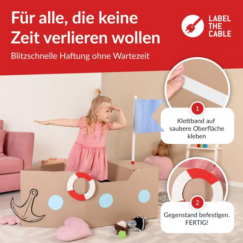 Label-The-Cable LTC Easy Tape Strap, Klettbandrolle selbstklebend 20mm, weiß, 8m