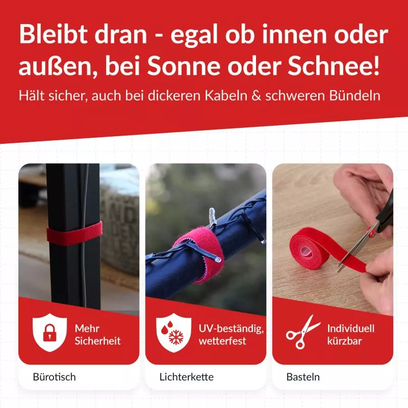 Label-The-Cable LTC PRO Roll Strap, doppelseitige Klettbandrolle, 25m, rot
