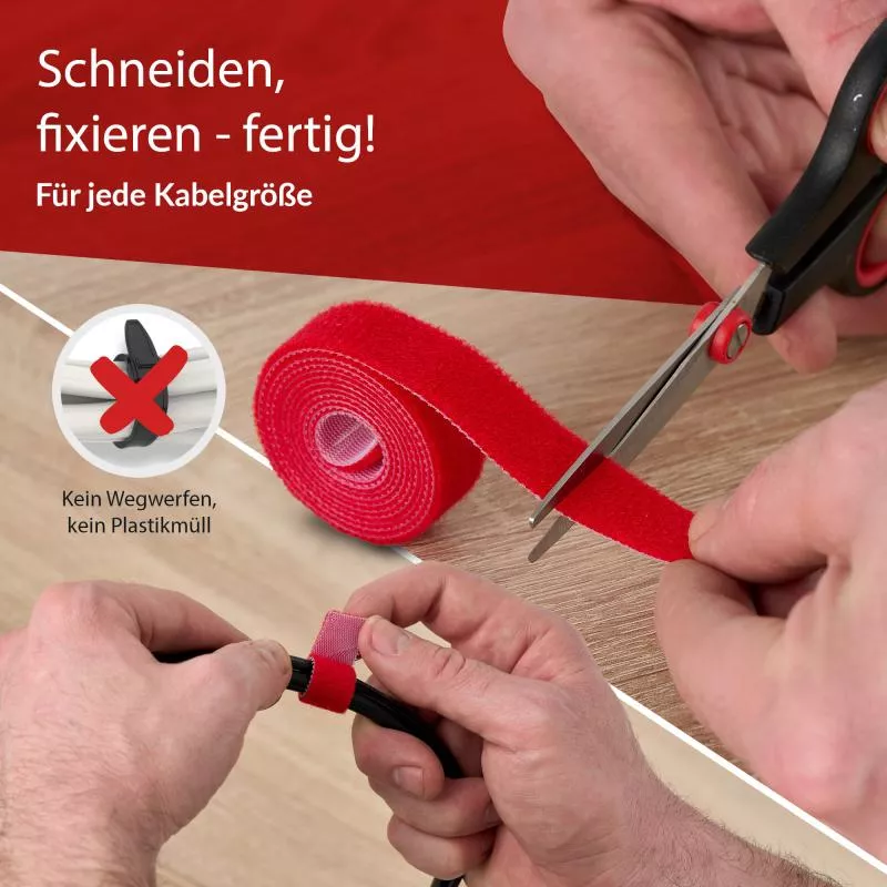 Label-The-Cable LTC PRO Roll Strap, doppelseitige Klettbandrolle, 25m, rot