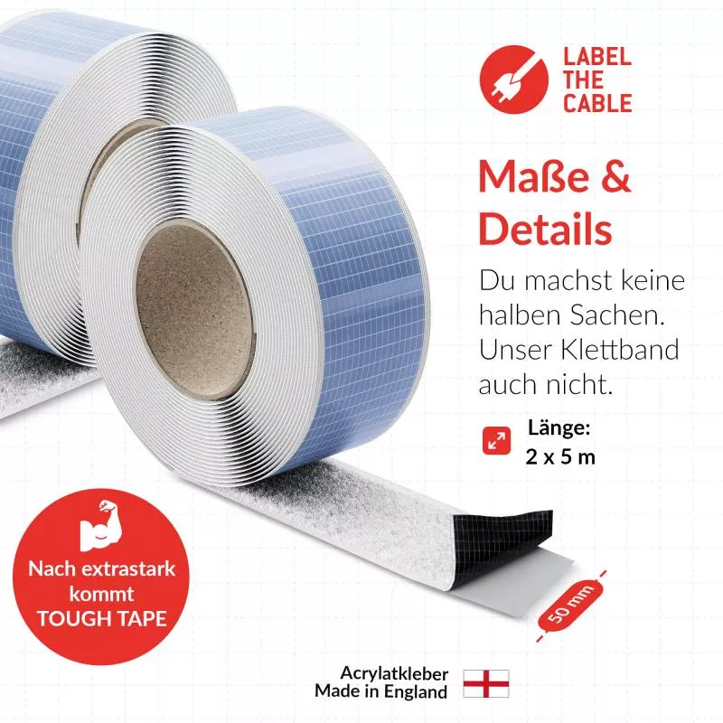 Label-The-Cable LTC Tough Tape Strap, Outdoor Klettbandrolle 50mm, weiß, 5m Label-The-Cable LTC Tough Tape Strap, Outdoor Klettbandrolle 50mm, weiß, 5m