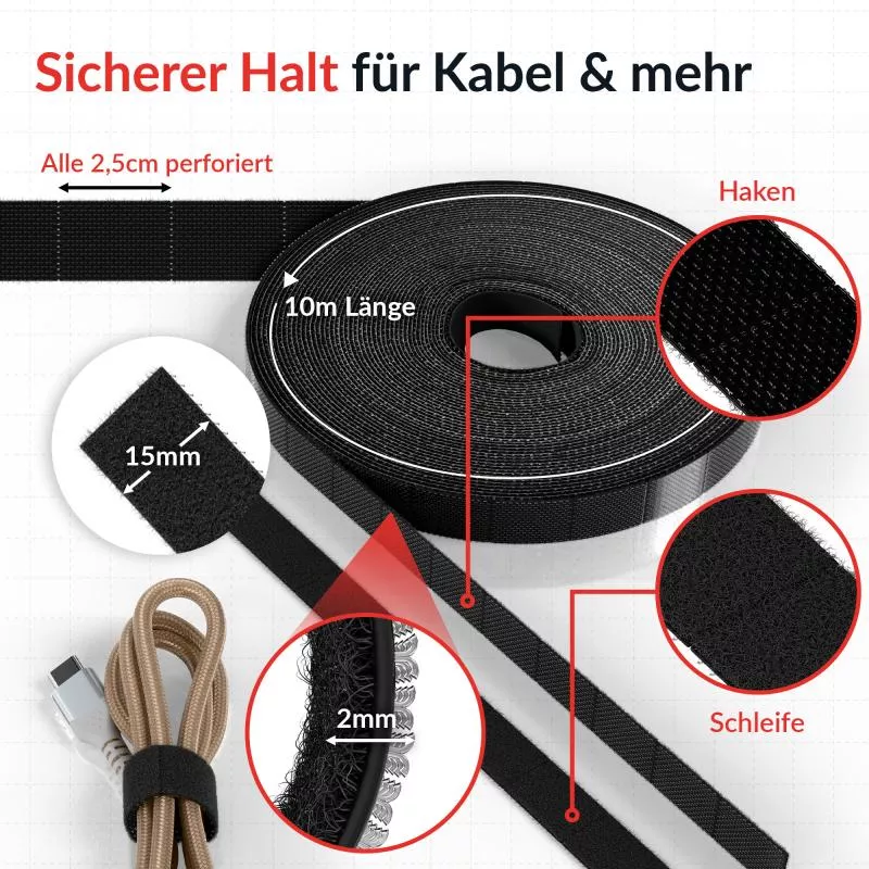 Label-The-Cable LTC RIP STRAP, Klettbandrolle abreißbar, schwarz, 10m