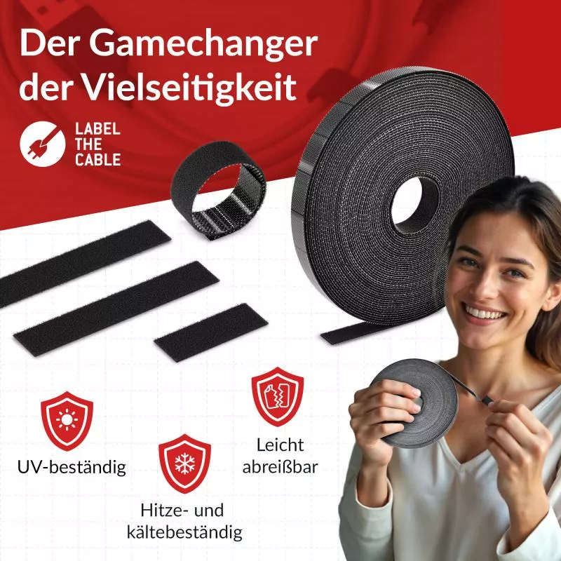 Label-The-Cable LTC RIP STRAP, Klettbandrolle abreißbar, schwarz, 10m