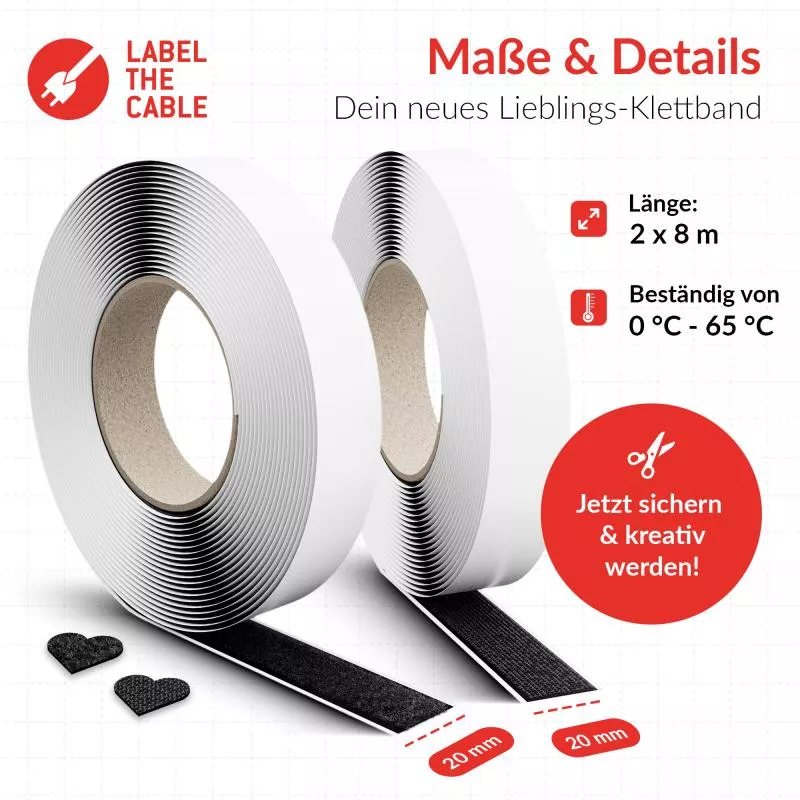 Label-The-Cable LTC Easy Tape Strap, Klettbandrolle selbstkl. 20mm, schwarz, 8m