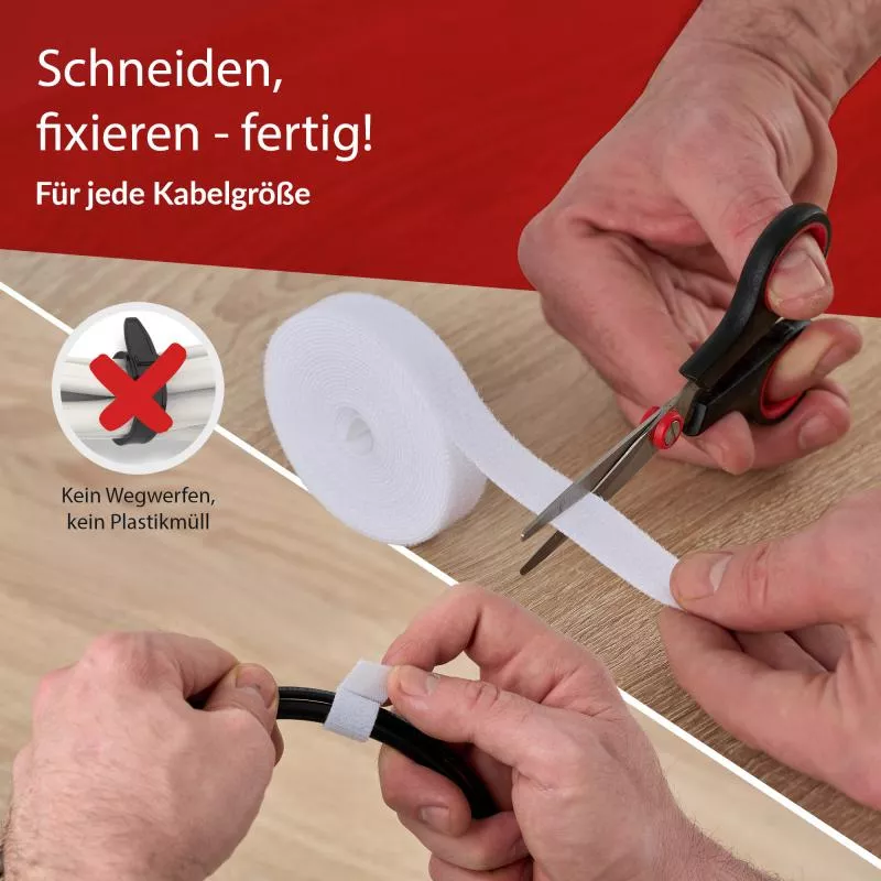 Label-The-Cable LTC Roll Strap, doppelseitige Klettbandrolle, 3m, weiß