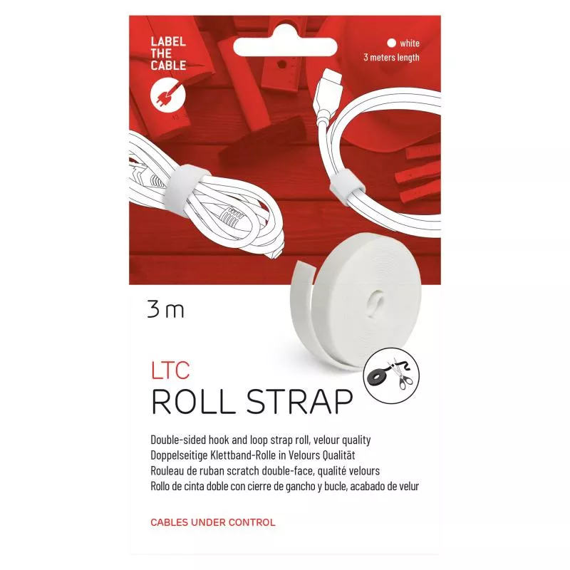 Label-The-Cable LTC Roll Strap, doppelseitige Klettbandrolle, 3m, weiß