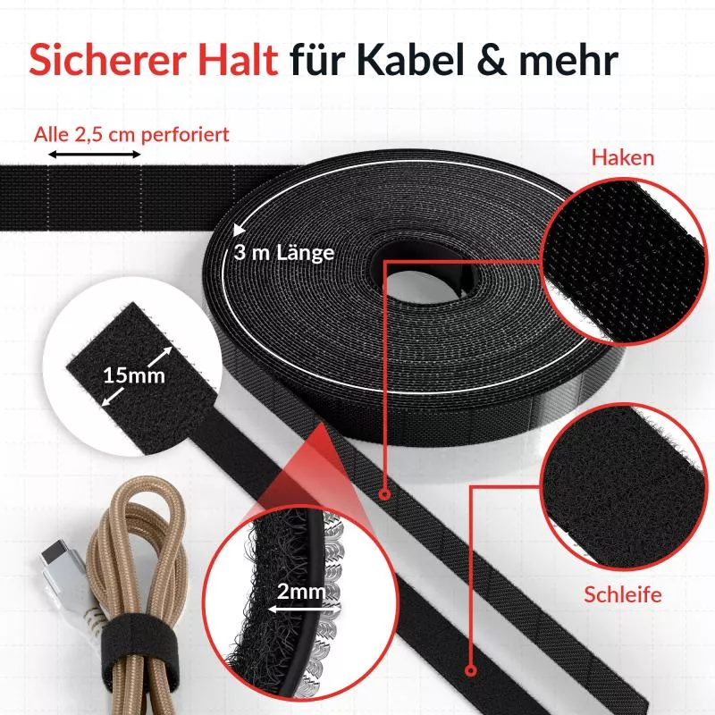 Label-The-Cable LTC RIP STRAP, Klettbandrolle abreißbar, schwarz, 3m