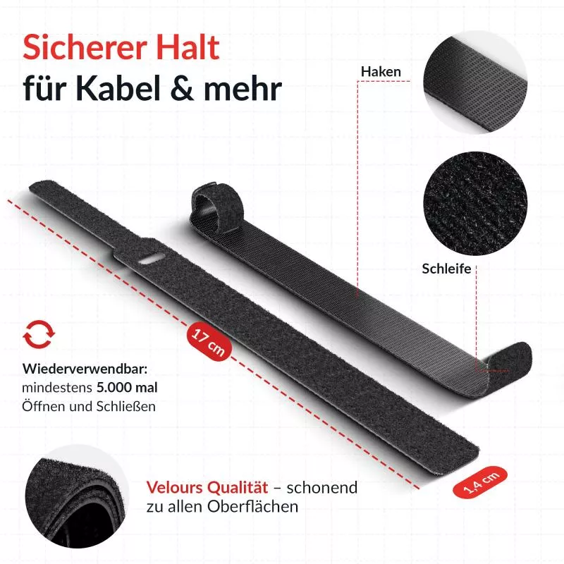 Label-The-Cable LTC PRO Basic Straps, Klett Kabelbinder, schwarz, 50er Pack