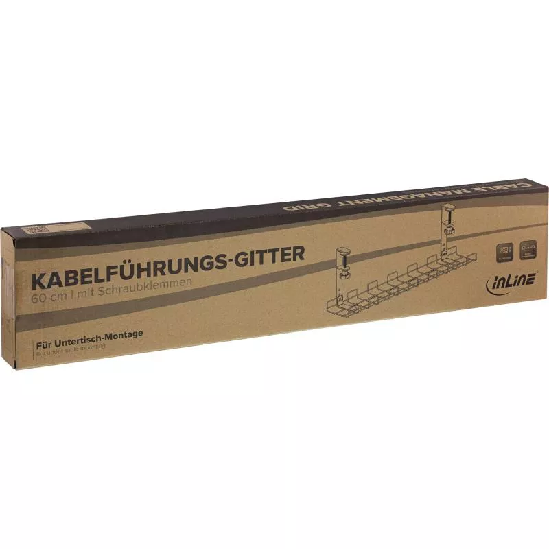 Kabelführungsgitter 60 cm zur Tischmontage, weiß – mit Schraubklemmen, 5 kg Traglast