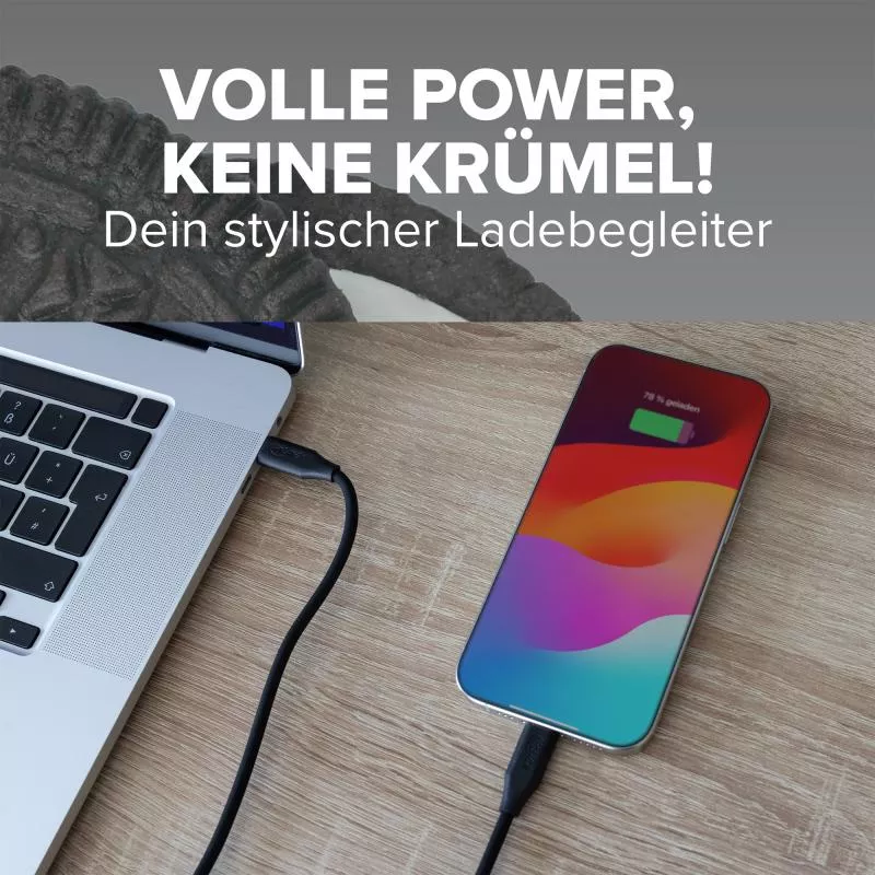 USB-C Schnellladekabel – 100W – Silikon – Black Cookie (schwarz) USB-C Schnellladekabel – 100W – Silikon – Black Cookie (schwarz)