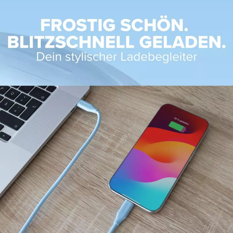 USB-C Schnellladekabel – 100W – Silikon – Eisbonbon (blau) USB-C Schnellladekabel – 100W – Silikon – Eisbonbon (blau)