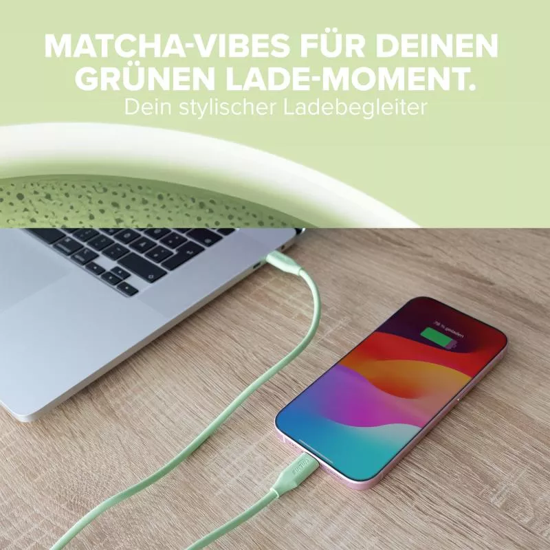 USB-C Schnellladekabel – 100W – Silikon – Matcha Latte (grün) USB-C Schnellladekabel – 100W – Silikon – Matcha Latte (grün)