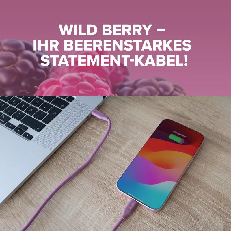 USB-C Schnellladekabel – 100W – Silikon – Wild Berry (lila) USB-C Schnellladekabel – 100W – Silikon – Wild Berry (lila)
