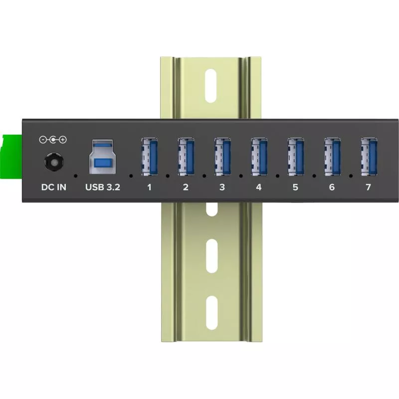 USB 3.2 Gen.1 Industrie-Hub mit 7 Ports, Aluminiumgehäuse und Netzteil