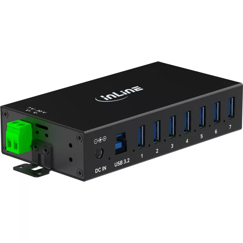 USB 3.2 Gen.1 Industrie-Hub mit 7 Ports, Aluminiumgehäuse und Netzteil