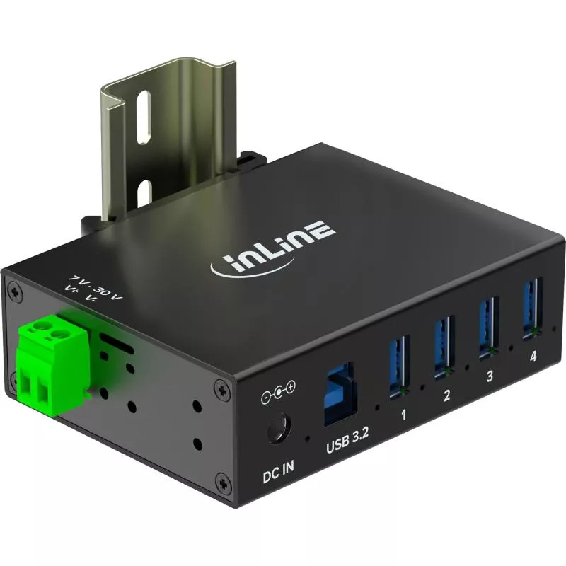 USB 3.2 Gen.1 Industrie-Hub mit 4 Ports, Aluminiumgehäuse und Netzteil