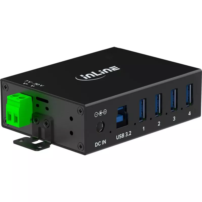 USB 3.2 Gen.1 Industrie-Hub mit 4 Ports, Aluminiumgehäuse und Netzteil